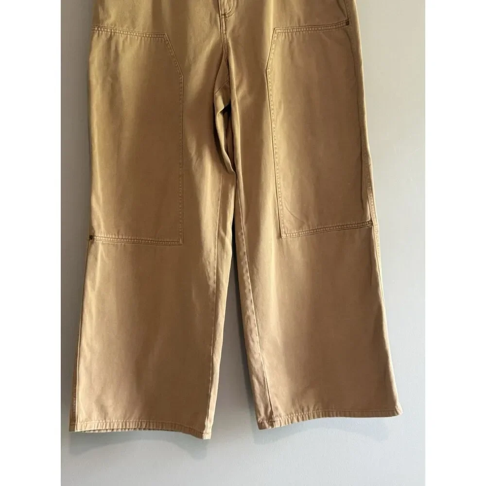 Loft Wide Leg Carpenter Pants Khaki Utility Jeans High Rise Boho Grunge Size 16